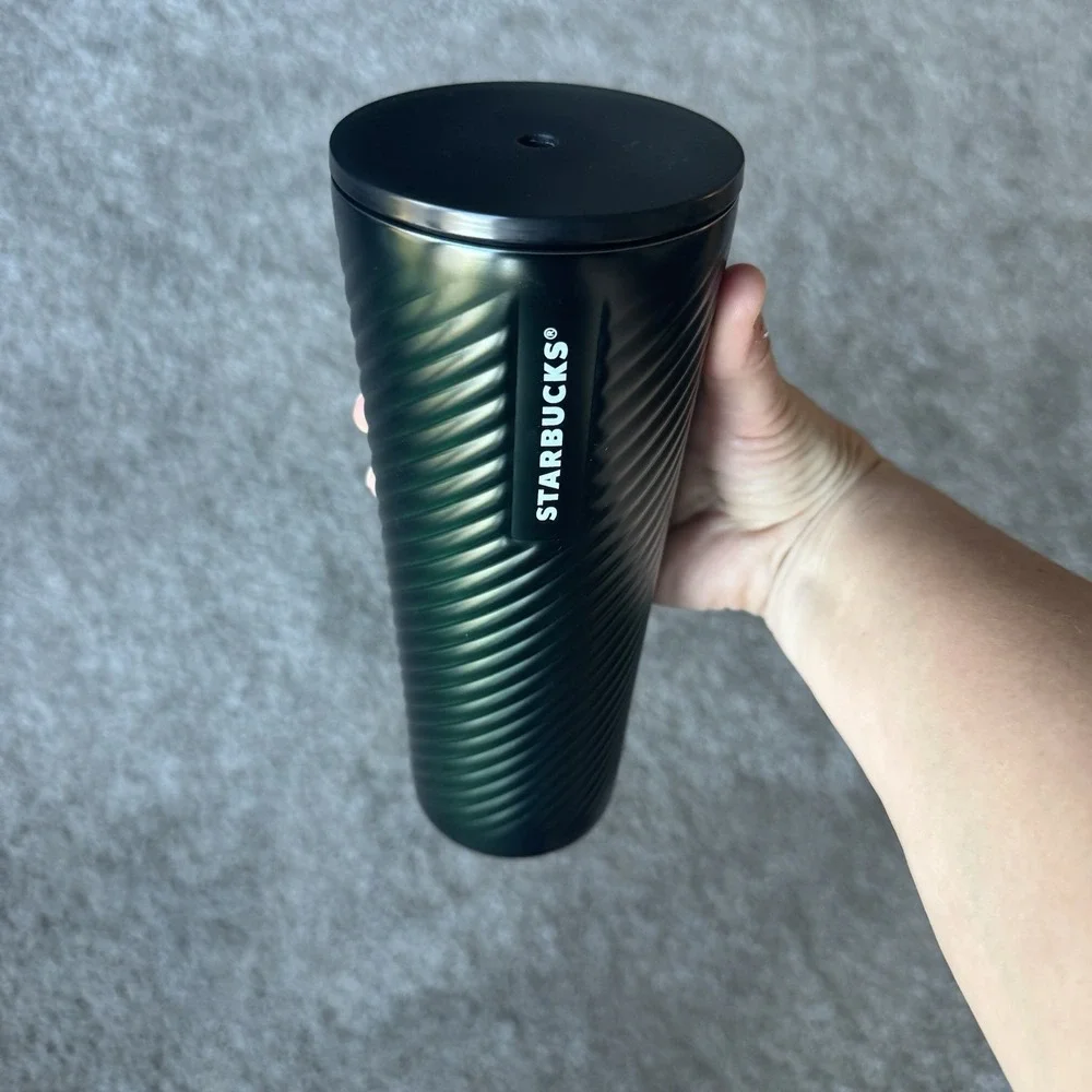 Starbucks Tumbler Dark Forest Green Metallic Spiral Texture- 24oz 2022